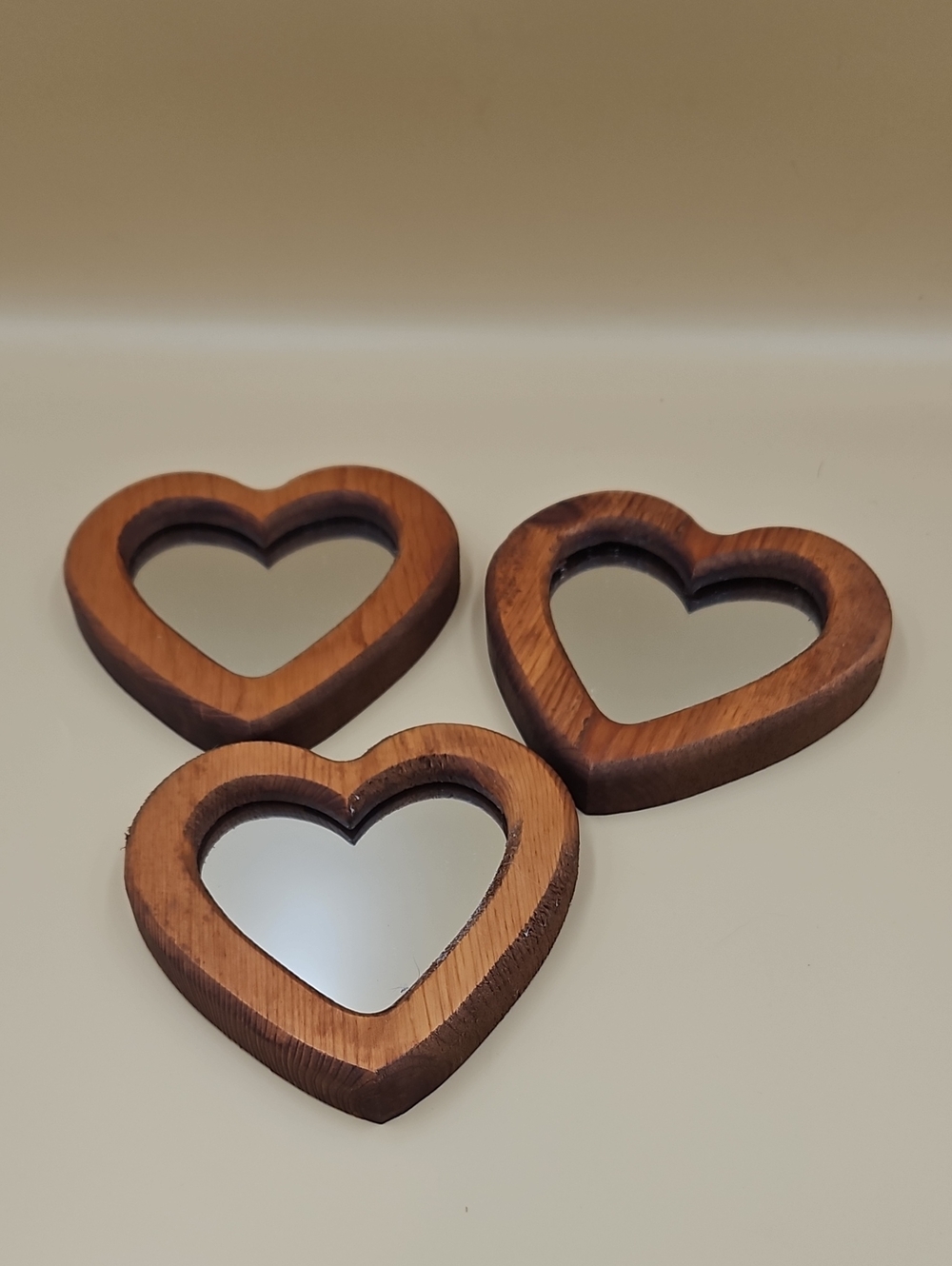 Heart-Shaped Wooden Mirror Wall Decor - Brown